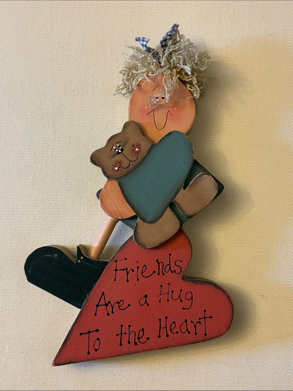 Handcrafted Folk Art Heart Wall Hanging - Red, Teal, Black